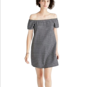 Madewell Melody Navy & White Striped Off-the-Shoulder Casual Summer Mini…